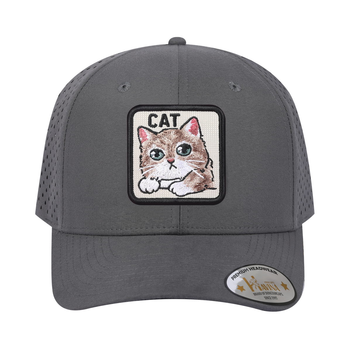 Cat 6-Panel Microfiber Laser Hole Trucker Hat with Grey front and Grey back
