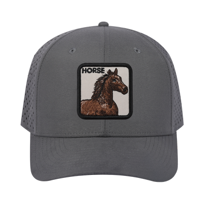 Horse 6-Panel Microfiber Laser Hole Trucker Hat with Grey front and Grey back