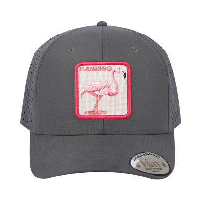 Flamingo 6-Panel Microfiber Laser Hole Trucker Hat with Grey front and Grey back