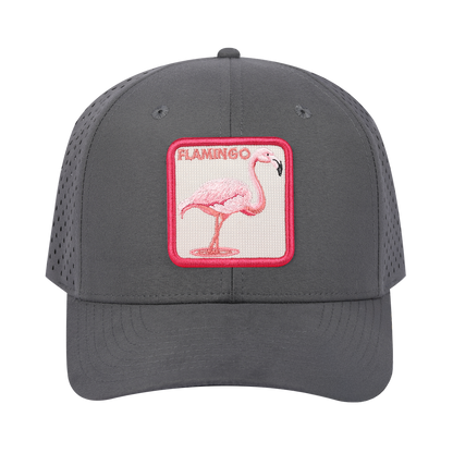 Flamingo 6-Panel Microfiber Laser Hole Trucker Hat with Grey front and Grey back