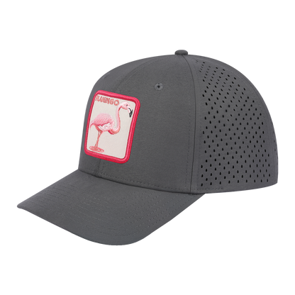 Flamingo 6-Panel Microfiber Laser Hole Trucker Hat with Grey front and Grey back