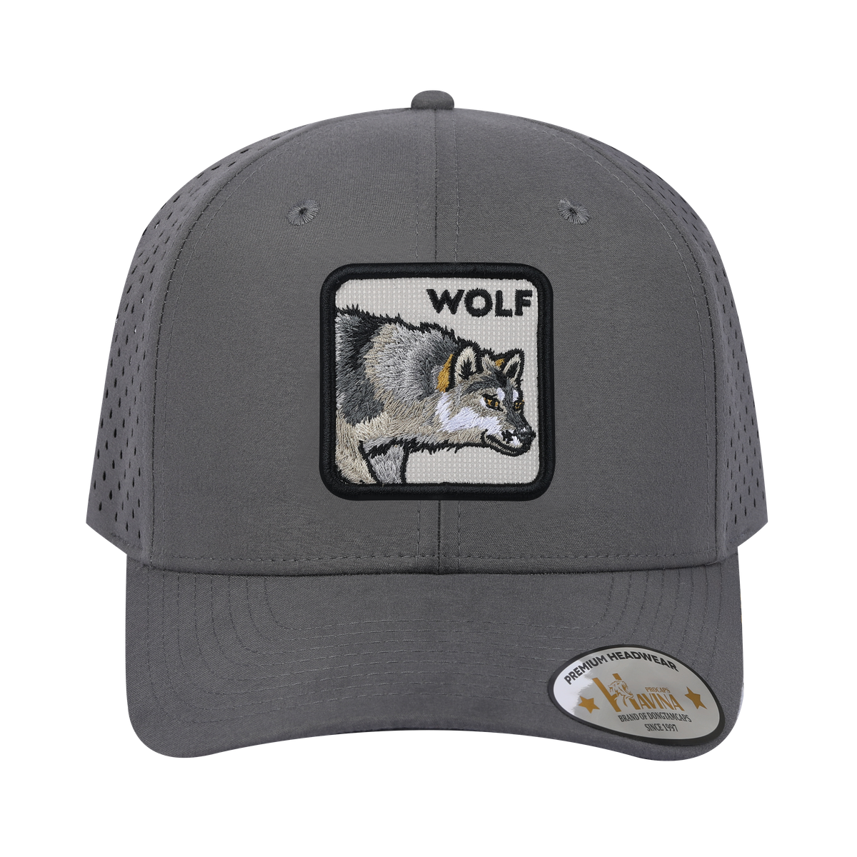 Embroidered The Wolf - 6 Panel Microfiber Laser hole Trucker Hat - Grey/Grey
