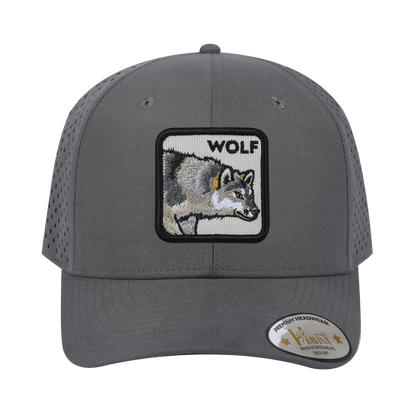 Embroidered The Wolf - 6 Panel Microfiber Laser hole Trucker Hat - Grey/Grey