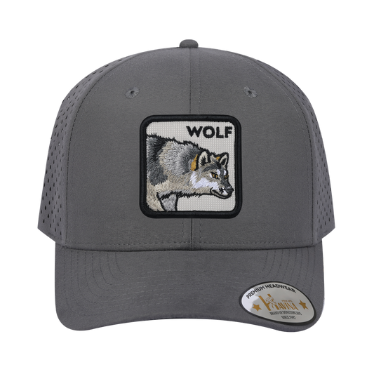 Embroidered The Wolf - 6 Panel Microfiber Laser hole Trucker Hat - Grey/Grey