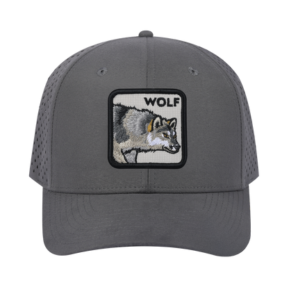 Wolf 6-Panel Microfiber Laser Hole Trucker Hat with Grey front and Grey back