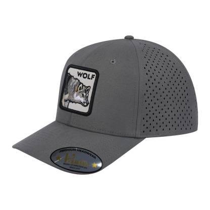 Embroidered The Wolf - 6 Panel Microfiber Laser hole Trucker Hat - Grey/Grey