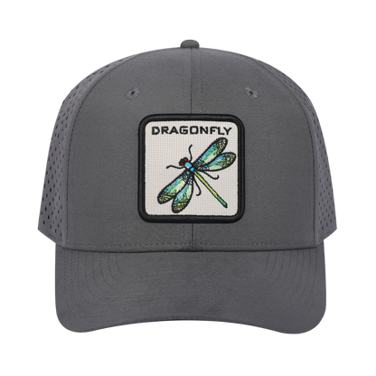 Dragonfly 6-Panel Microfiber Laser Hole Trucker Hat with Grey front and Grey back