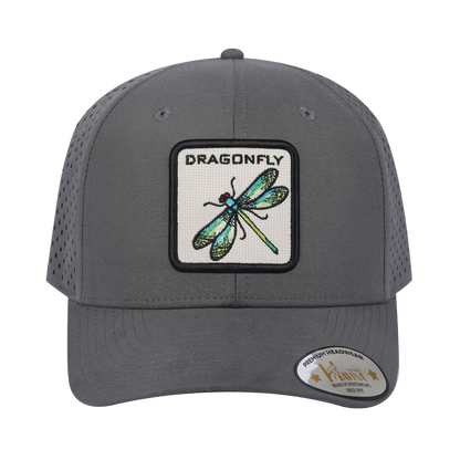 Dragonfly 6-Panel Microfiber Laser Hole Trucker Hat with Grey front and Grey back