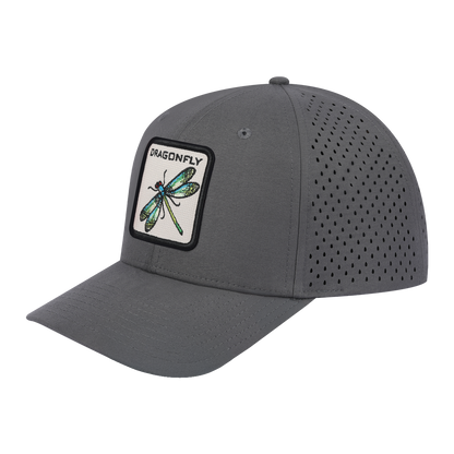 Dragonfly 6-Panel Microfiber Laser Hole Trucker Hat with Grey front and Grey back