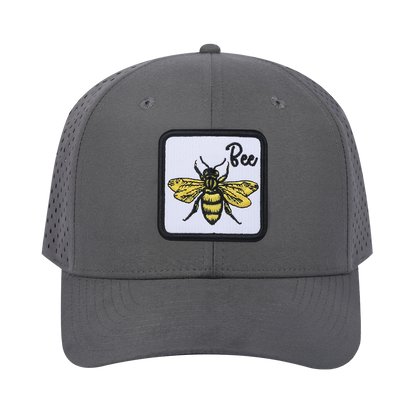 Bee 6-Panel Microfiber Laser Hole Trucker Hat with Grey front and Grey back