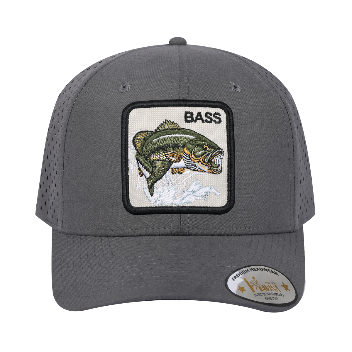 Bass 6-Panel Microfiber Laser Hole Trucker Hat with Grey front and Grey back