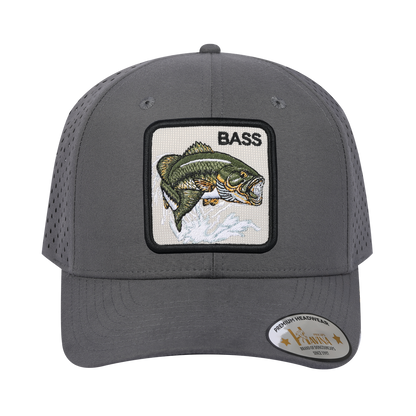 Bass 6-Panel Microfiber Laser Hole Trucker Hat with Grey front and Grey back