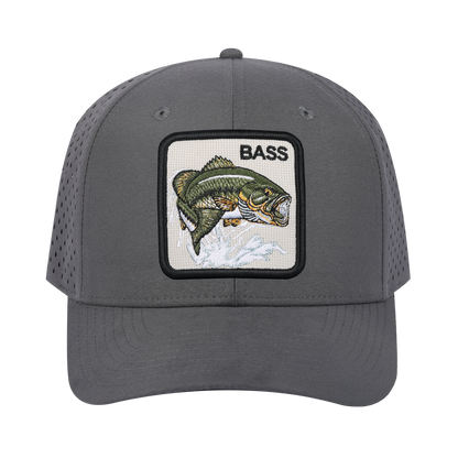 Bass 6-Panel Microfiber Laser Hole Trucker Hat with Grey front and Grey back