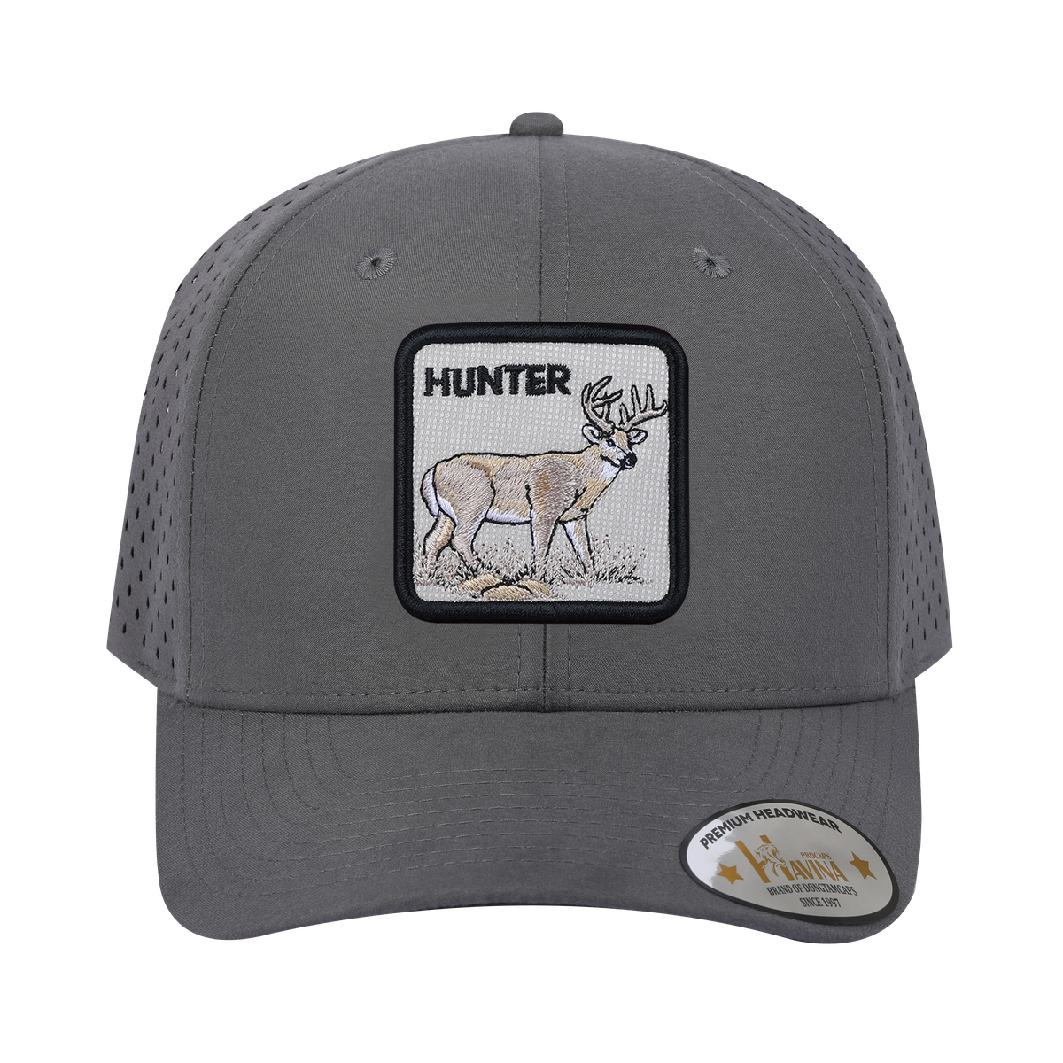 Hunter 6-Panel Microfiber Laser Hole Trucker Hat with Grey front and Grey back