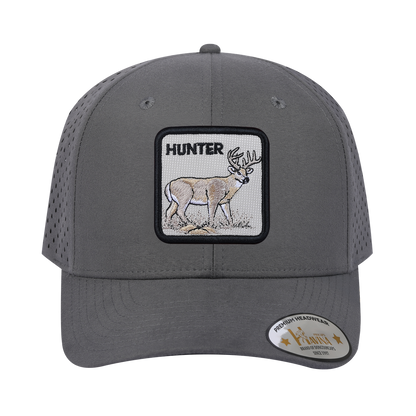 Hunter 6-Panel Microfiber Laser Hole Trucker Hat with Grey front and Grey back