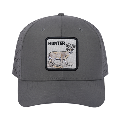 Hunter 6-Panel Microfiber Laser Hole Trucker Hat with Grey front and Grey back
