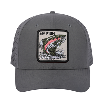 My Fish 6-Panel Microfiber Laser Hole Trucker Hat with Grey front and Grey back