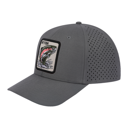 My Fish 6-Panel Microfiber Laser Hole Trucker Hat with Grey front and Grey back