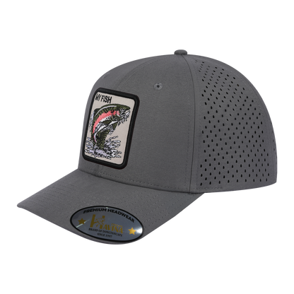 Embroidered The My Fish - 6 Panel Microfiber Laser hole Trucker Hat - Grey/Grey