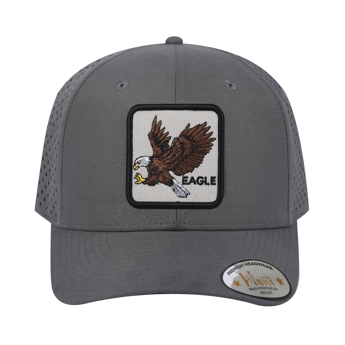 Eagle 6-Panel Microfiber Laser Hole Trucker Hat with Grey front and Grey back