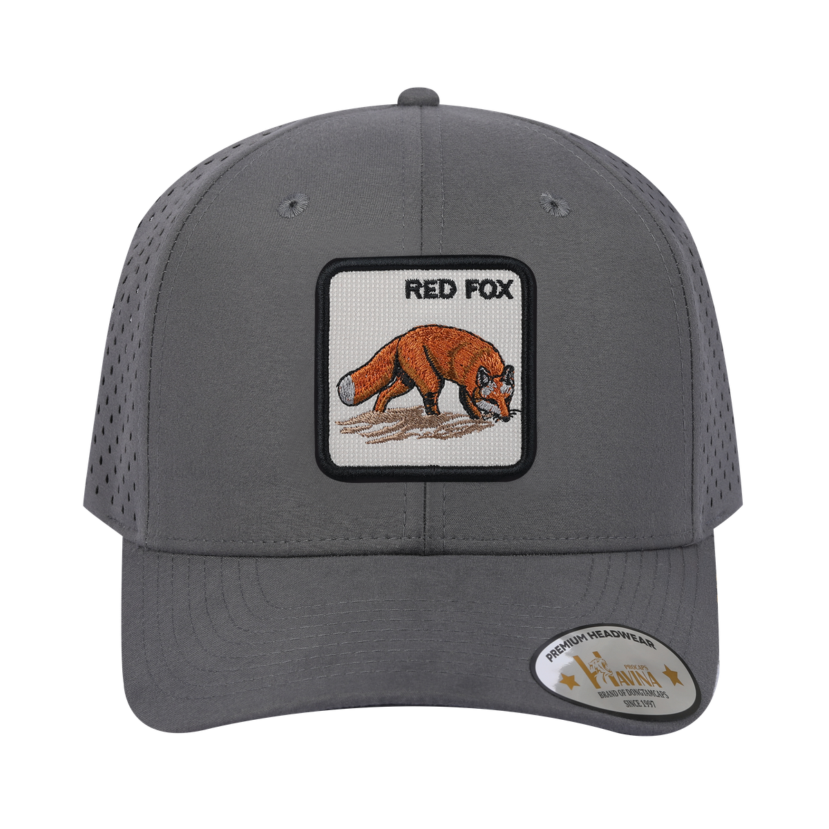 Red Fox 6-Panel Microfiber Laser Hole Trucker Hat with Grey front and Grey back