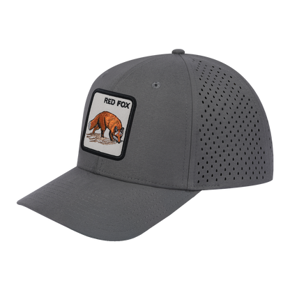 Red Fox 6-Panel Microfiber Laser Hole Trucker Hat with Grey front and Grey back