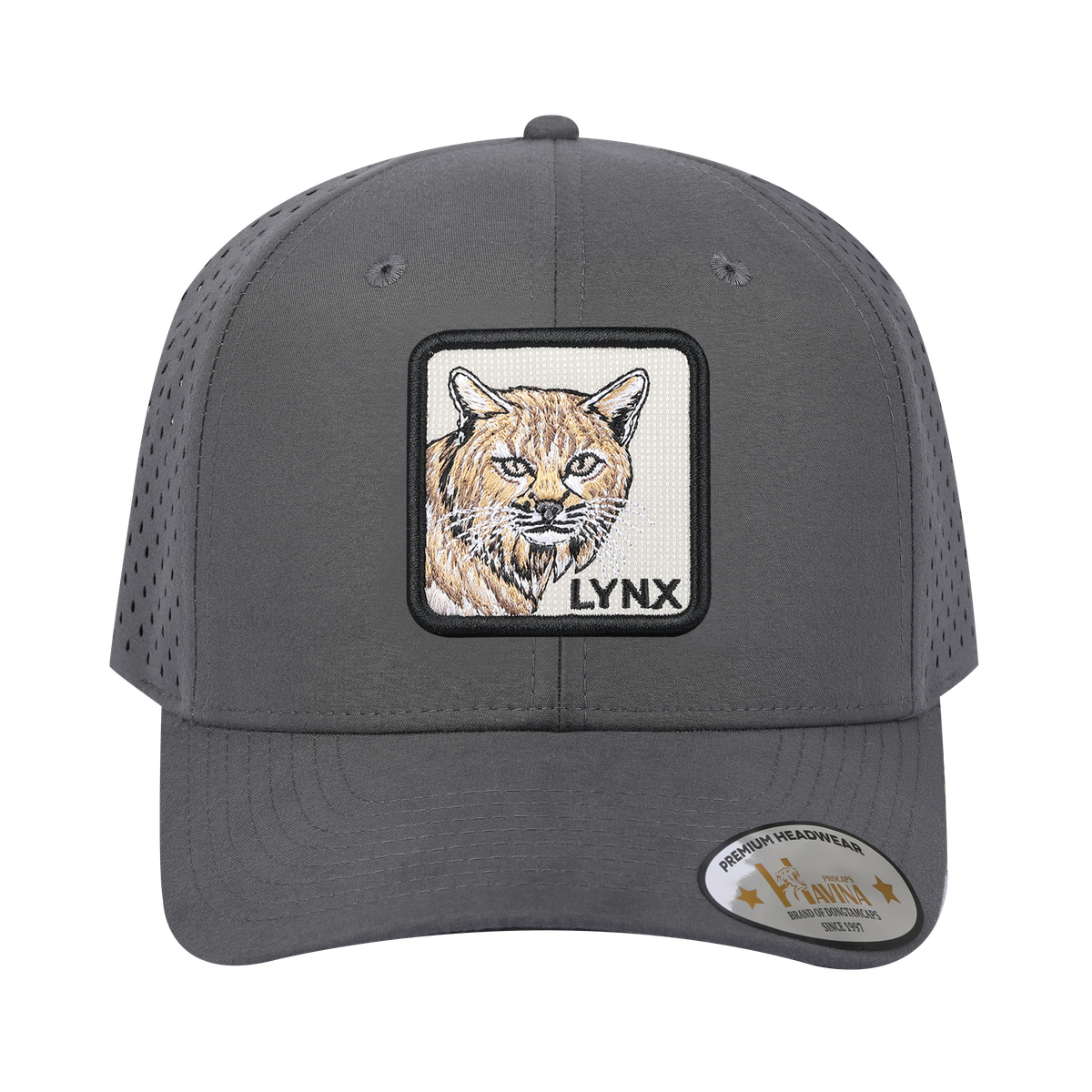 Lynx 6-Panel Microfiber Laser Hole Trucker Hat with Grey front and Grey back