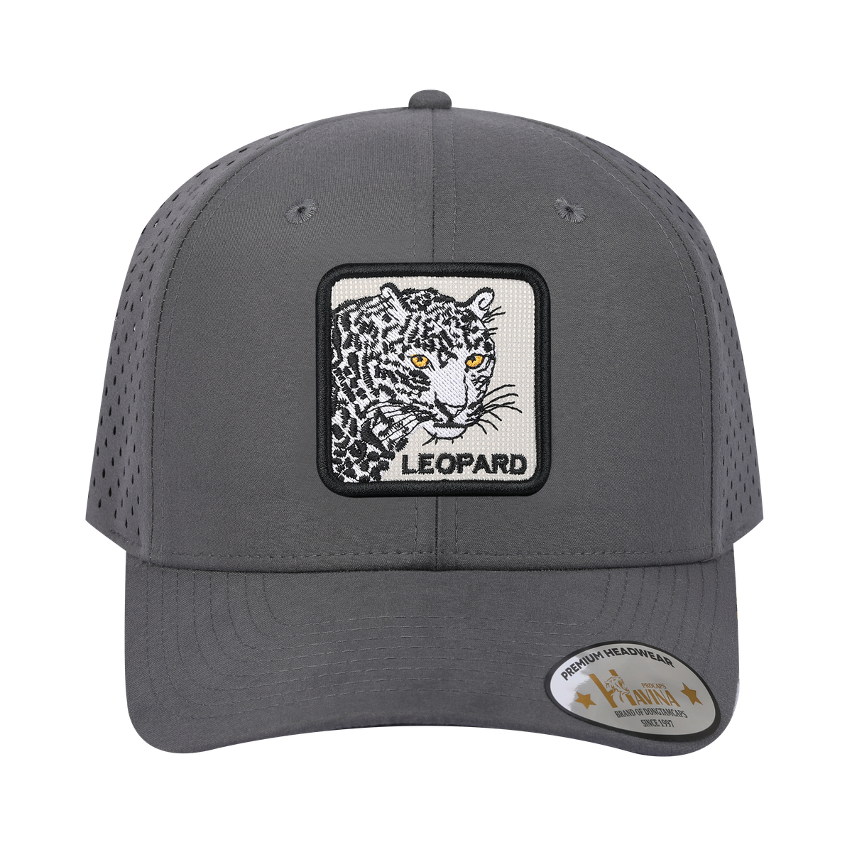 Leopard 6-Panel Microfiber Laser Hole Trucker Hat with Grey front and Grey back