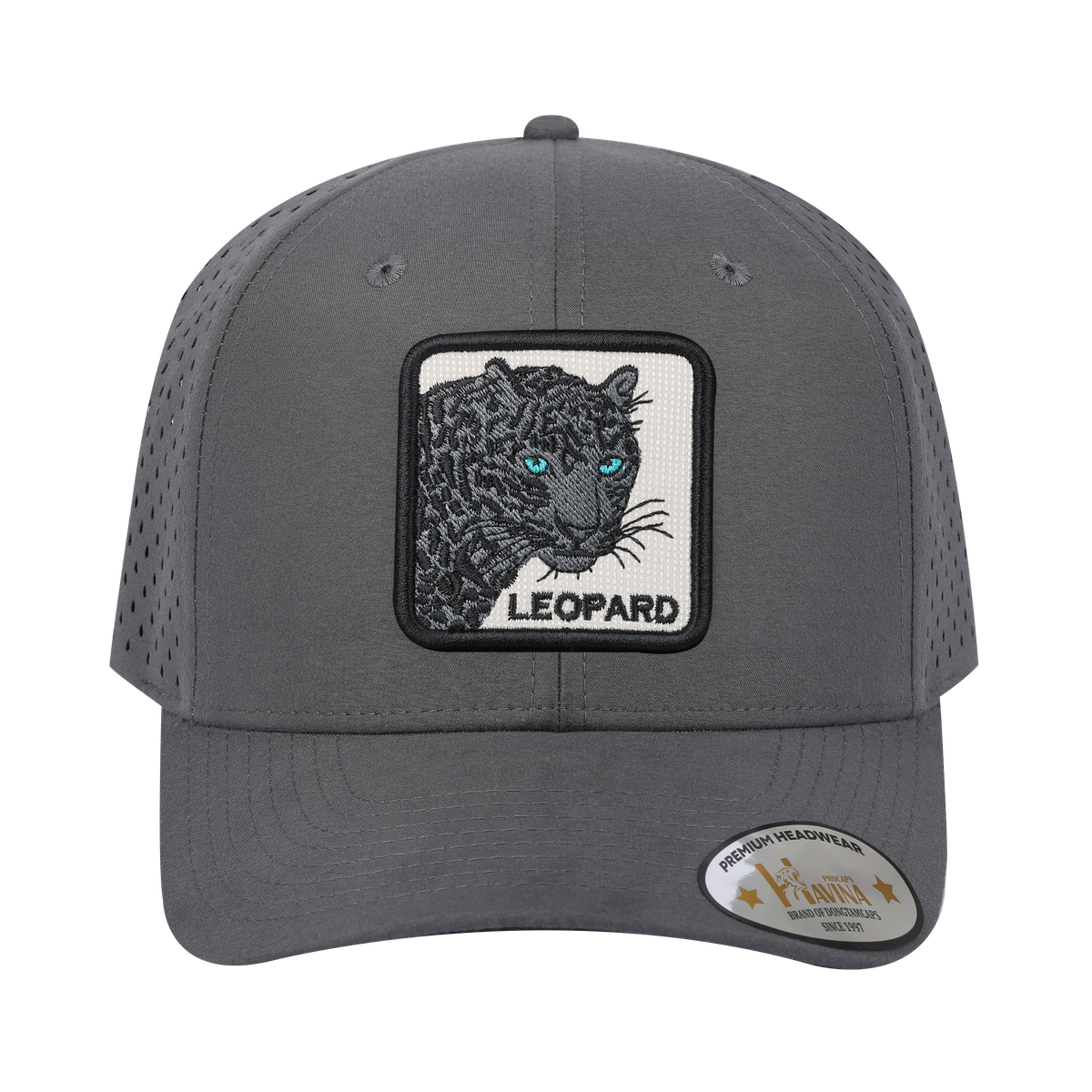 Leopard V2 6-Panel Microfiber Laser Hole Trucker Hat with Grey front and Grey back