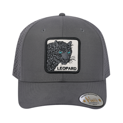 Leopard V2 6-Panel Microfiber Laser Hole Trucker Hat with Grey front and Grey back