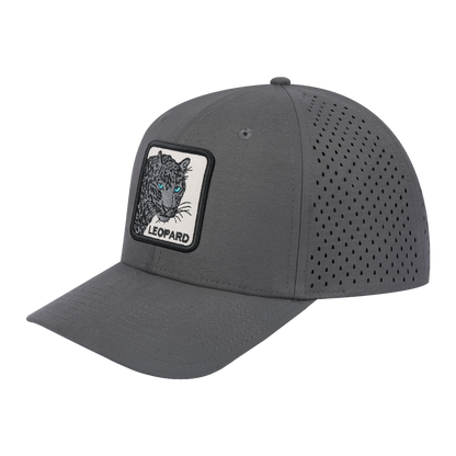 Leopard V2 6-Panel Microfiber Laser Hole Trucker Hat with Grey front and Grey back
