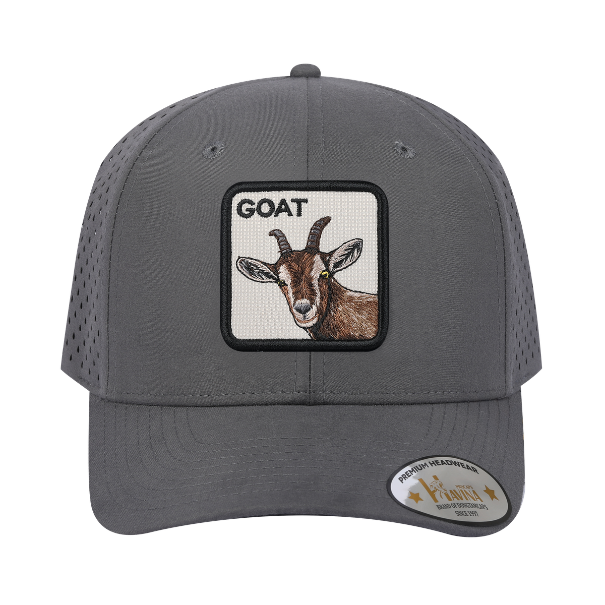 Goat 6-Panel Microfiber Laser Hole Trucker Hat with Grey front and Grey back