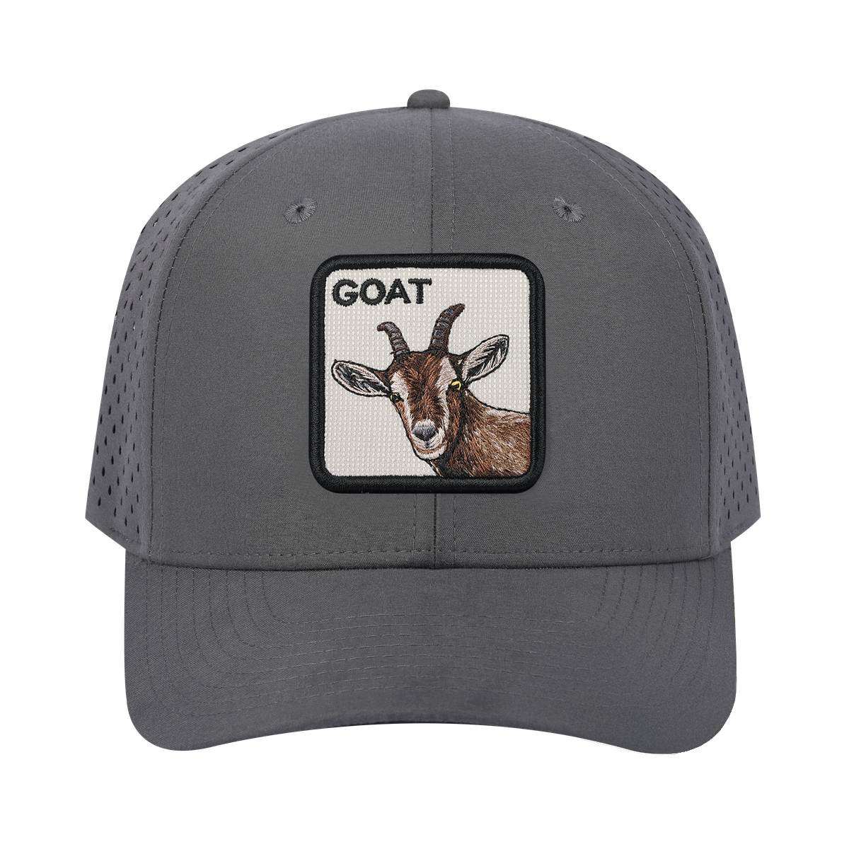 Goat 6-Panel Microfiber Laser Hole Trucker Hat with Grey front and Grey back