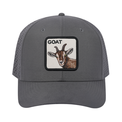 Goat 6-Panel Microfiber Laser Hole Trucker Hat with Grey front and Grey back