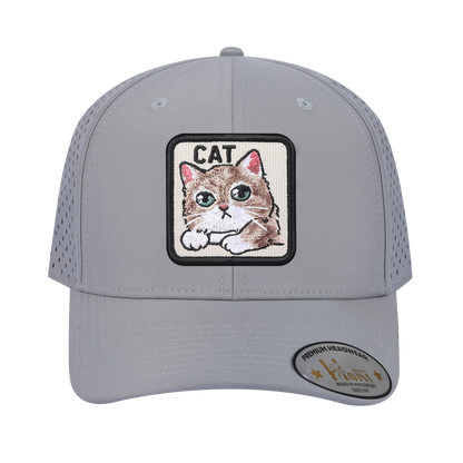 Cat 6-Panel Microfiber Laser Hole Trucker Hat with Light Grey front and Light Grey back