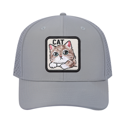 Cat 6-Panel Microfiber Laser Hole Trucker Hat with Light Grey front and Light Grey back