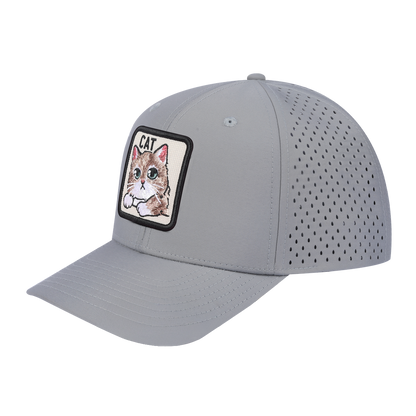 Cat 6-Panel Microfiber Laser Hole Trucker Hat with Light Grey front and Light Grey back