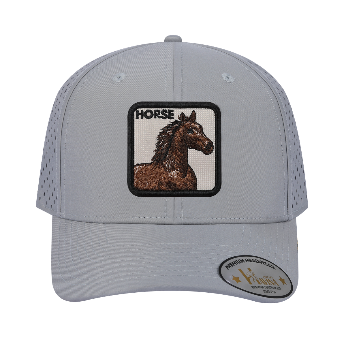Horse 6-Panel Microfiber Laser Hole Trucker Hat with Light Grey front and Light Grey back