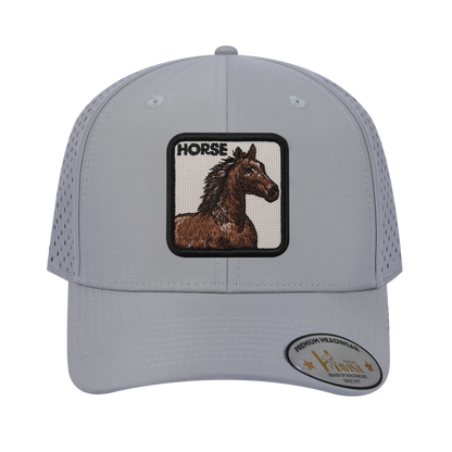 Horse 6-Panel Microfiber Laser Hole Trucker Hat with Light Grey front and Light Grey back