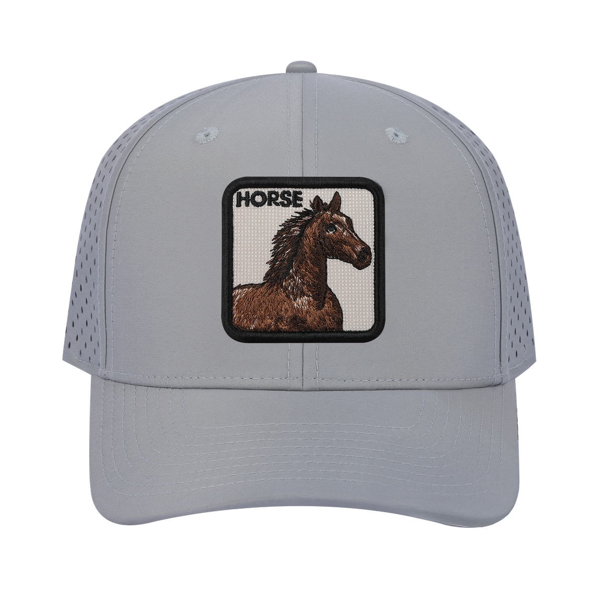 Horse 6-Panel Microfiber Laser Hole Trucker Hat with Light Grey front and Light Grey back