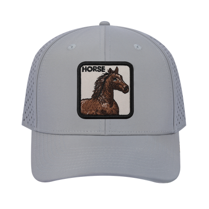 Horse 6-Panel Microfiber Laser Hole Trucker Hat with Light Grey front and Light Grey back