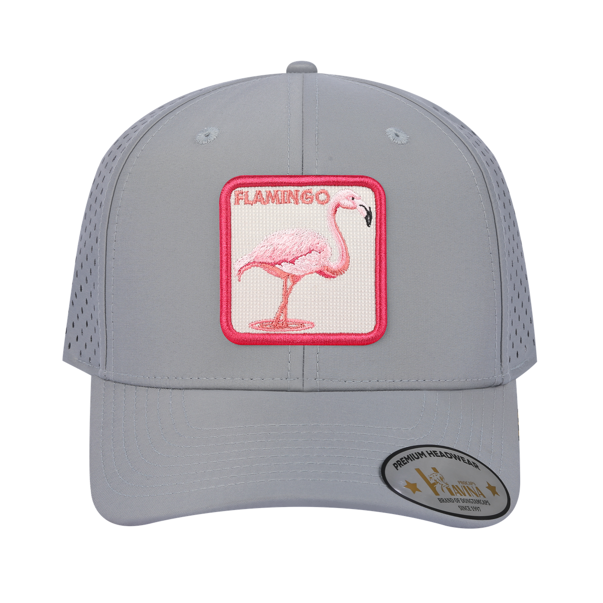 Flamingo 6-Panel Microfiber Laser Hole Trucker Hat with Light Grey front and Light Grey back