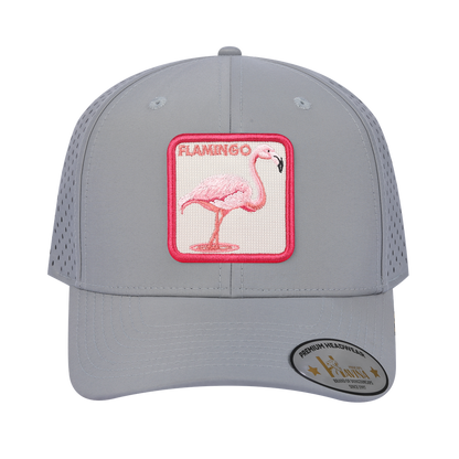 Flamingo 6-Panel Microfiber Laser Hole Trucker Hat with Light Grey front and Light Grey back