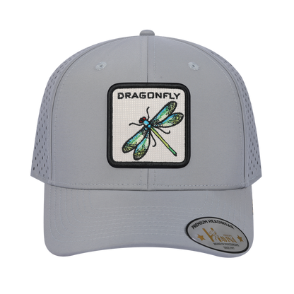 Dragonfly 6-Panel Microfiber Laser Hole Trucker Hat with Light Grey front and Light Grey back