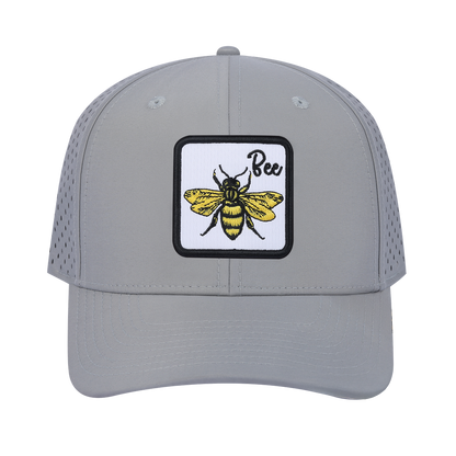 Bee 6-Panel Microfiber Laser Hole Trucker Hat with Light Grey front and Light Grey back