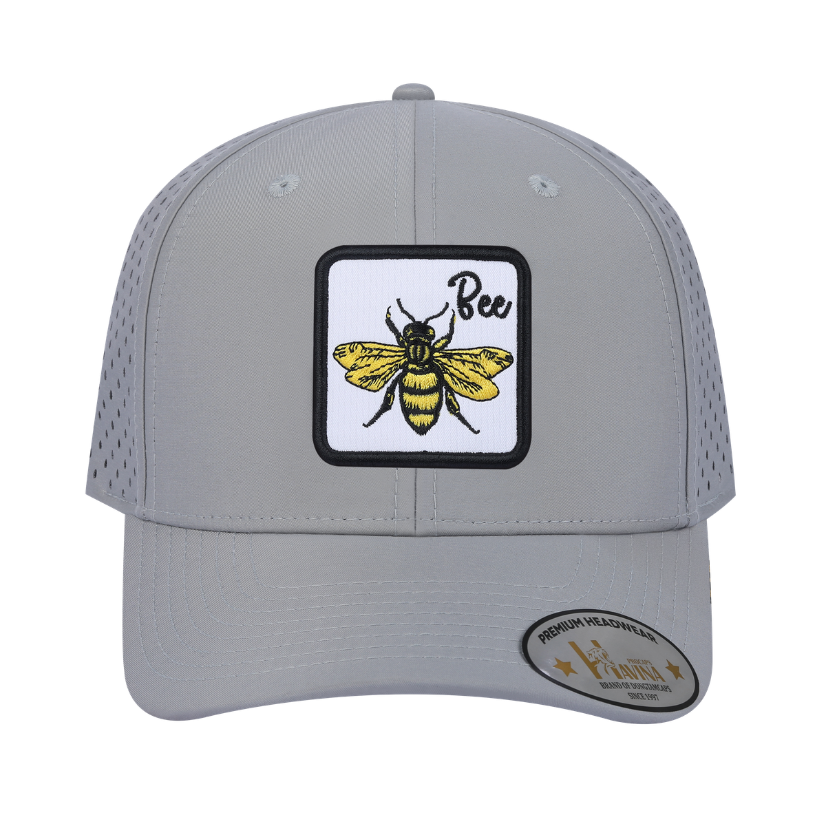 Bee 6-Panel Microfiber Laser Hole Trucker Hat with Light Grey front and Light Grey back