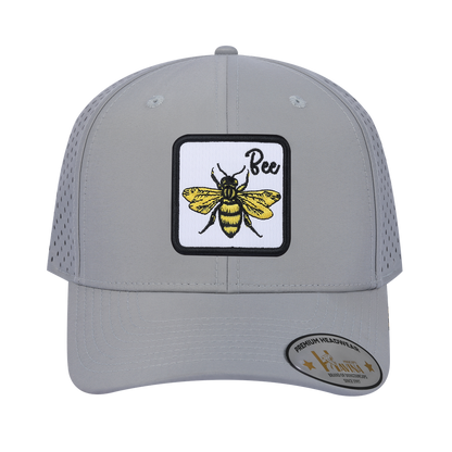 Bee 6-Panel Microfiber Laser Hole Trucker Hat with Light Grey front and Light Grey back