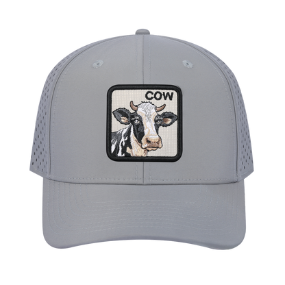 Cow 6-Panel Microfiber Laser Hole Trucker Hat with Light Grey front and Light Grey back