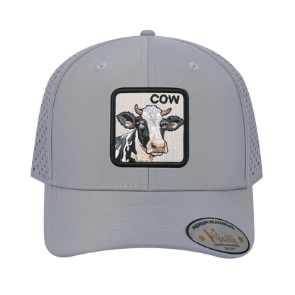 Cow 6-Panel Microfiber Laser Hole Trucker Hat with Light Grey front and Light Grey back