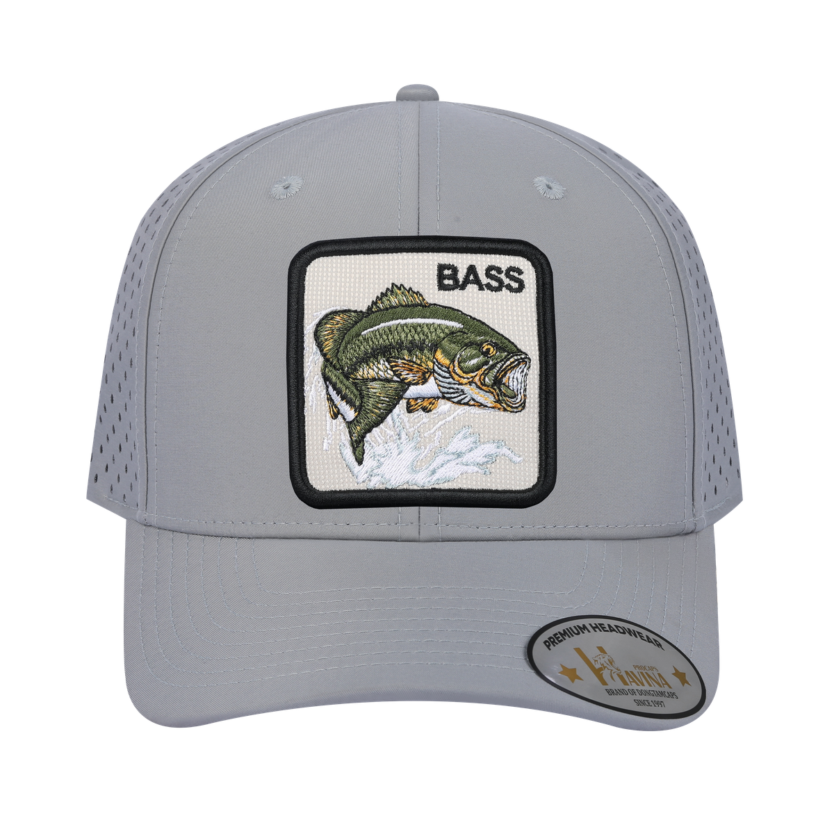 Bass 6-Panel Microfiber Laser Hole Trucker Hat with Light Grey front and Light Grey back